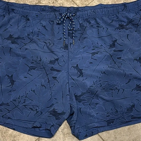 Tommy Bahama Dark Blue Leaf Pattern Swim Trunks - Picture 4 of 14